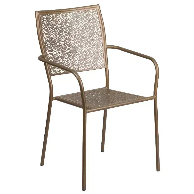 Emma and Oliver Commercial Grade 35.25 Round Metal Garden Patio Table Set, 4 Square Back Chairs