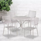 Emma and Oliver Commercial Grade 35.25 Round Metal Garden Patio Table Set, 4 Square Back Chairs