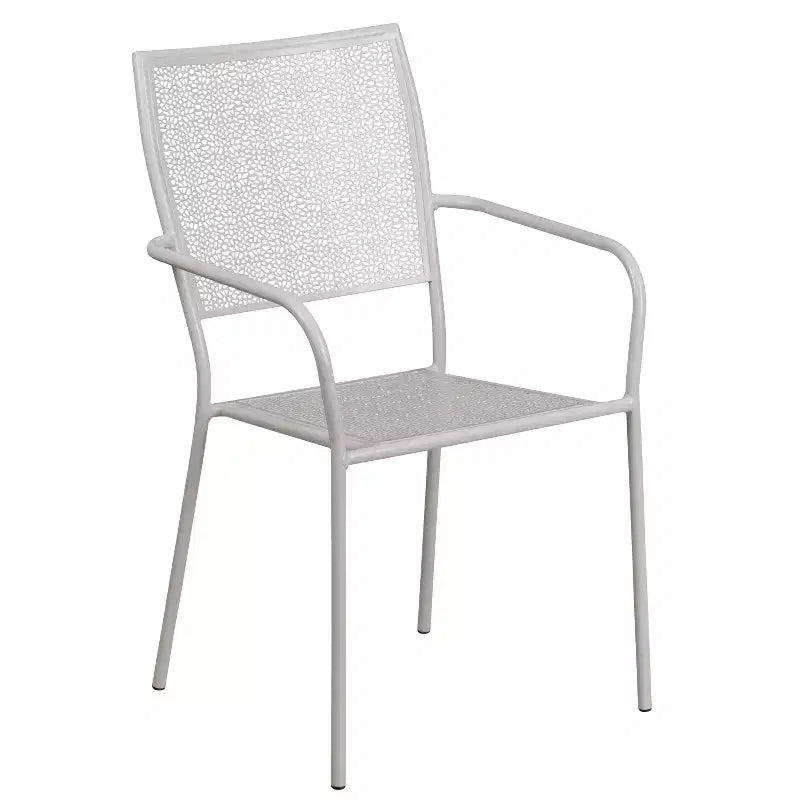 Emma and Oliver Commercial Grade 35.25 Round Metal Garden Patio Table Set, 4 Square Back Chairs