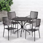 Emma and Oliver Commercial Grade 35.25 Round Metal Garden Patio Table Set, 4 Square Back Chairs