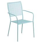 Emma and Oliver Commercial Grade 35.25 Round Metal Garden Patio Table Set, 4 Square Back Chairs