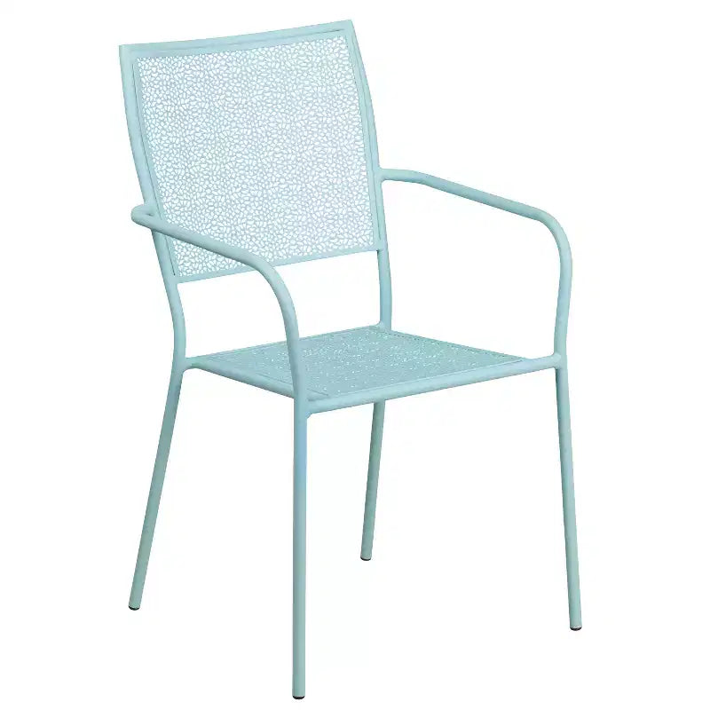 Emma and Oliver Commercial Grade 35.25 Round Metal Garden Patio Table Set, 4 Square Back Chairs