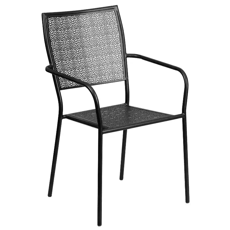 Emma and Oliver Commercial Grade 35.25 Round Metal Garden Patio Table Set, 4 Square Back Chairs