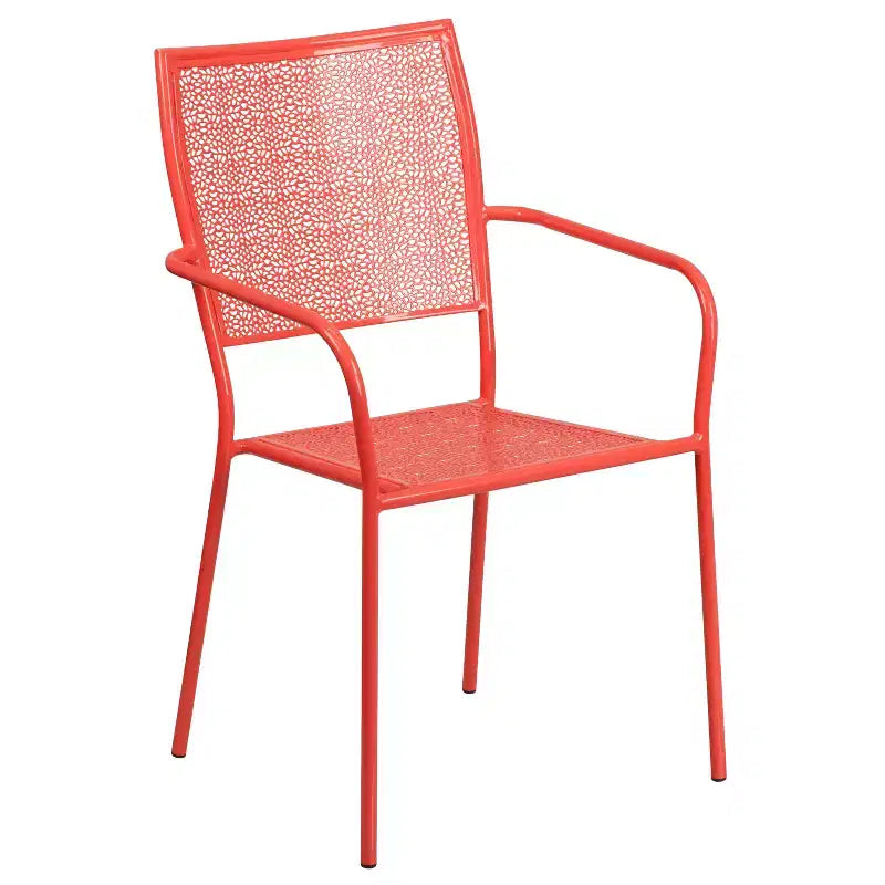 Emma and Oliver Commercial Grade 35.25 Round Metal Garden Patio Table Set, 4 Square Back Chairs