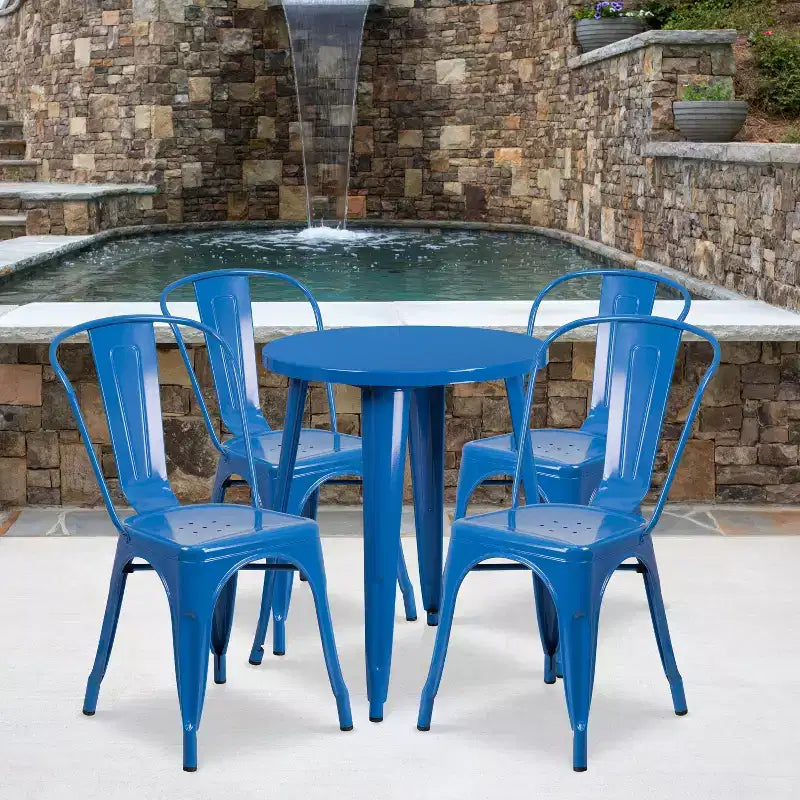 Emma and Oliver Commercial Grade 24 Round Metal Indoor-Outdoor Table Set with 4 Cafe Chairs