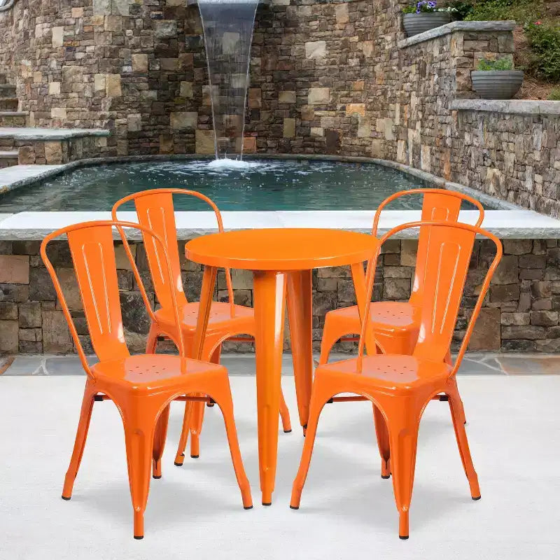 Emma and Oliver Commercial Grade 24 Round Metal Indoor-Outdoor Table Set with 4 Cafe Chairs