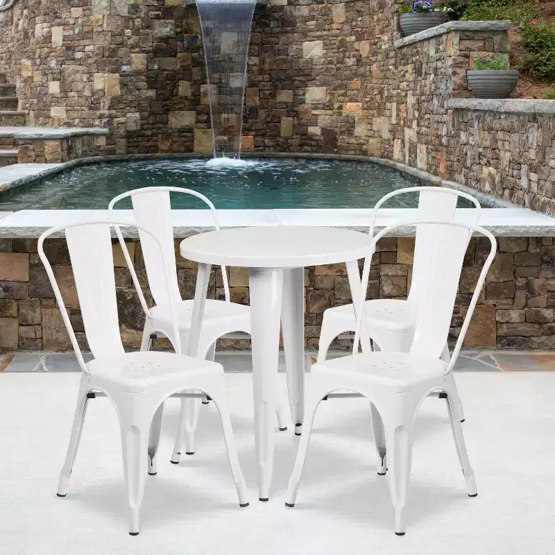 Emma and Oliver Commercial Grade 24 Round Metal Indoor-Outdoor Table Set with 4 Cafe Chairs
