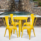 Emma and Oliver Commercial Grade 24 Round Metal Indoor-Outdoor Table Set with 4 Cafe Chairs