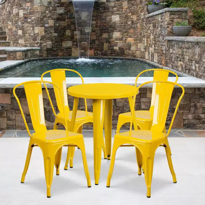 Emma and Oliver Commercial Grade 24 Round Metal Indoor-Outdoor Table Set with 4 Cafe Chairs