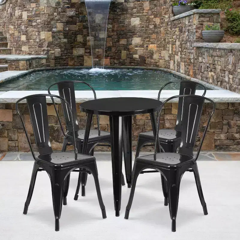 Emma and Oliver Commercial Grade 24 Round Metal Indoor-Outdoor Table Set with 4 Cafe Chairs
