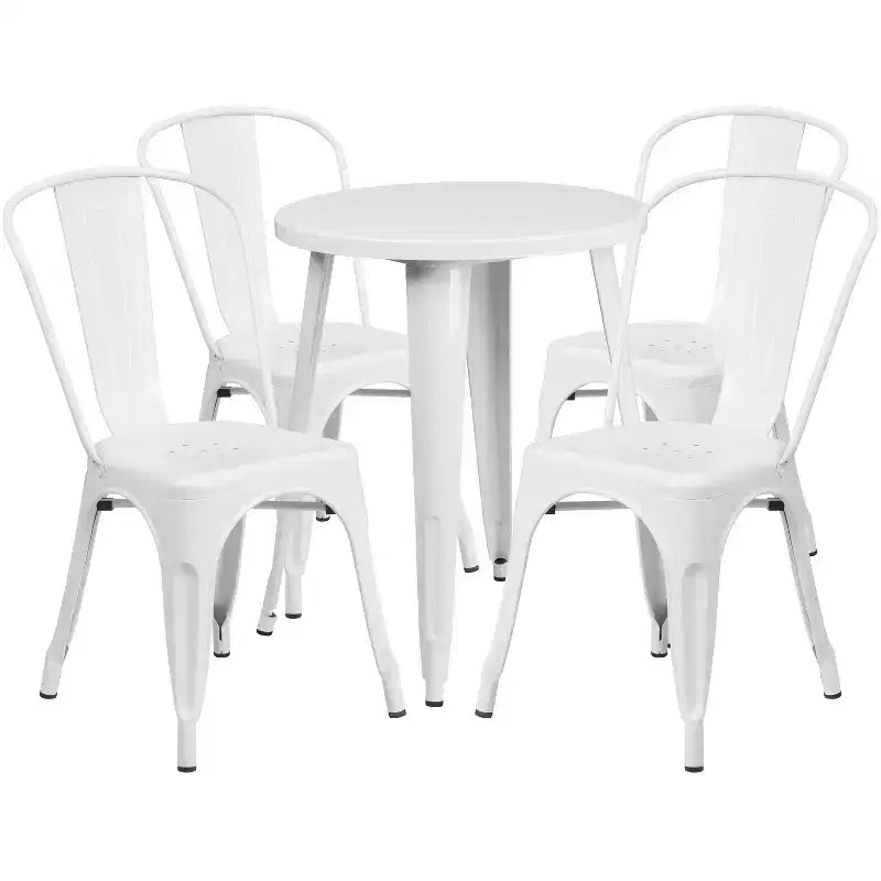 Gewerbliches 24-Zoll-rundes Metall-Tischset für drinnen und draußen von Emma und Oliver mit 4 Café-Stühlen