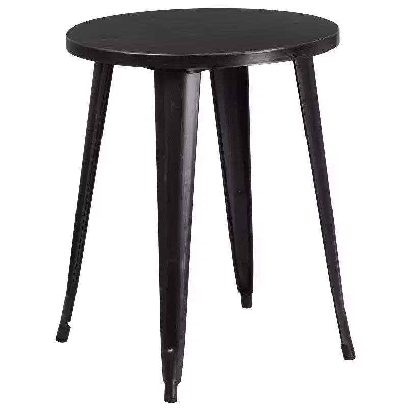 Emma and Oliver Commercial Grade 24 Round Metal Indoor-Outdoor Table Set & 4 Slat Back Chairs