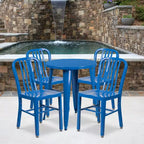 Emma and Oliver Commercial Grade 24 Round Metal Indoor-Outdoor Table Set & 4 Slat Back Chairs