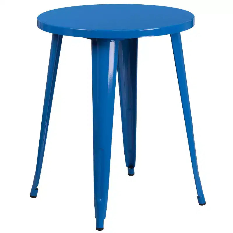 Emma and Oliver Commercial Grade 24 Round Metal Indoor-Outdoor Table Set & 4 Slat Back Chairs