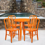 Emma and Oliver Commercial Grade 24 Round Metal Indoor-Outdoor Table Set & 4 Slat Back Chairs
