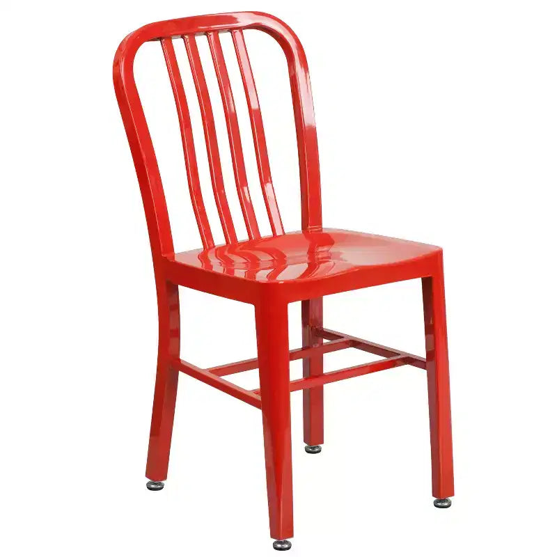 Emma and Oliver Commercial Grade 24 Round Metal Indoor-Outdoor Table Set & 4 Slat Back Chairs