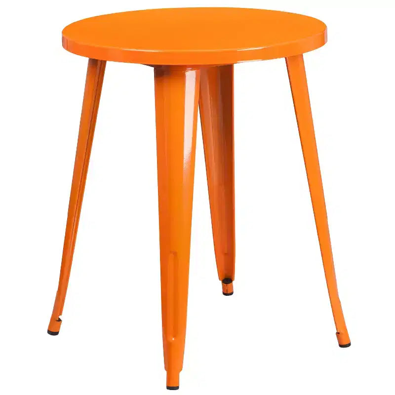 Emma and Oliver Commercial Grade 24 Round Metal Indoor-Outdoor Table Set & 4 Slat Back Chairs