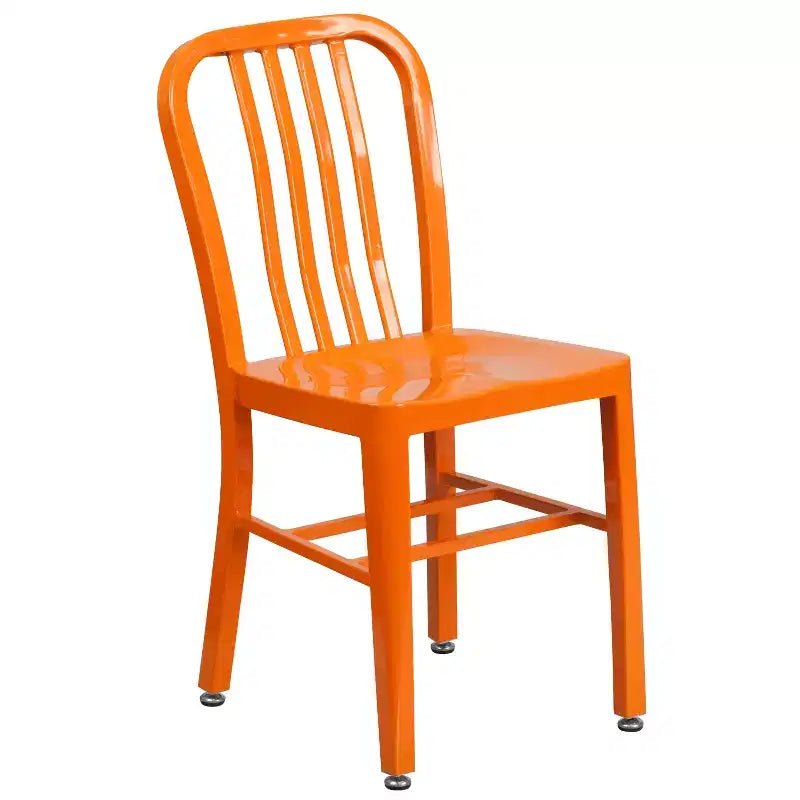 Emma and Oliver Commercial Grade 24 Round Metal Indoor-Outdoor Table Set & 4 Slat Back Chairs