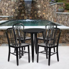 Emma and Oliver Commercial Grade 24 Round Metal Indoor-Outdoor Table Set & 4 Slat Back Chairs