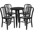 Emma and Oliver Commercial Grade 24 Round Metal Indoor-Outdoor Table Set & 4 Slat Back Chairs