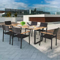 Costway 7PCS Patio Rattan Patented Dining Chair Table Set Solid Wood Frame Umbrella Hole