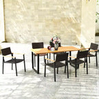 Costway 7PCS Patio Rattan Patented Dining Chair Table Set Solid Wood Frame Umbrella Hole