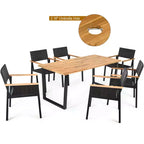 Costway 7PCS Patio Rattan Patented Dining Chair Table Set Solid Wood Frame Umbrella Hole