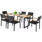 Costway 7PCS Patio Rattan Patented Dining Chair Table Set Solid Wood Frame Umbrella Hole