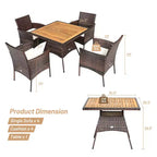 Costway 5PCS Patio Rattan Dining Furniture Set Arm Chair Wooden Table Top