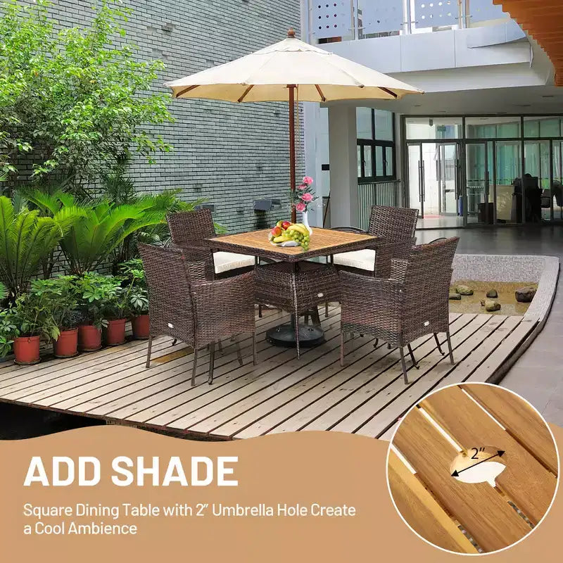 Costway 5PCS Patio Rattan Dining Furniture Set Arm Chair Wooden Table Top