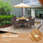 Costway 5PCS Patio Rattan Dining Furniture Set Arm Chair Wooden Table Top