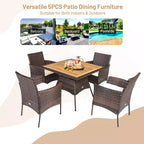 Costway 5PCS Patio Rattan Dining Furniture Set Arm Chair Wooden Table Top