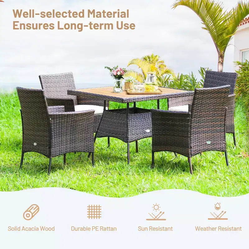 Costway 5PCS Patio Rattan Dining Furniture Set Arm Chair Wooden Table Top