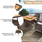 Costway 5PCS Patio Rattan Dining Furniture Set Arm Chair Wooden Table Top