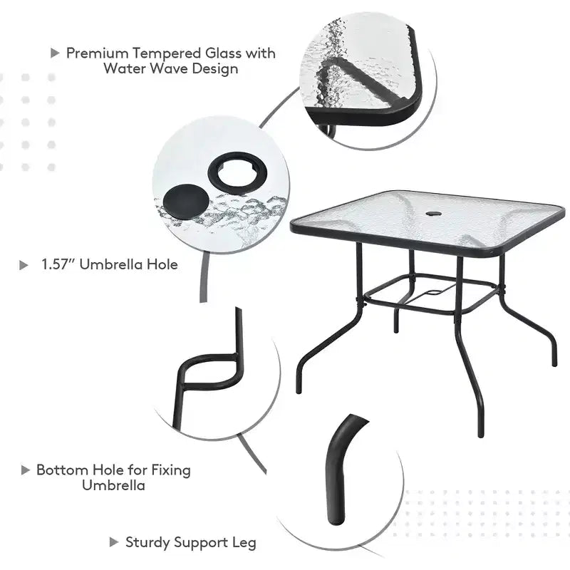 Costway 6PCS Patio Furniture Dining Set Folding Chairs Glass Table W/Umbrella Deck Grey