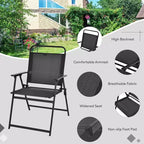 Costway 6PCS Patio Furniture Dining Set Folding Chairs Glass Table W/Umbrella Deck Grey