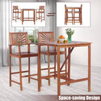 Costway 3PCS Bar Set Acacia Wood Bar Height Patio Bistro Dining Set Outdoor