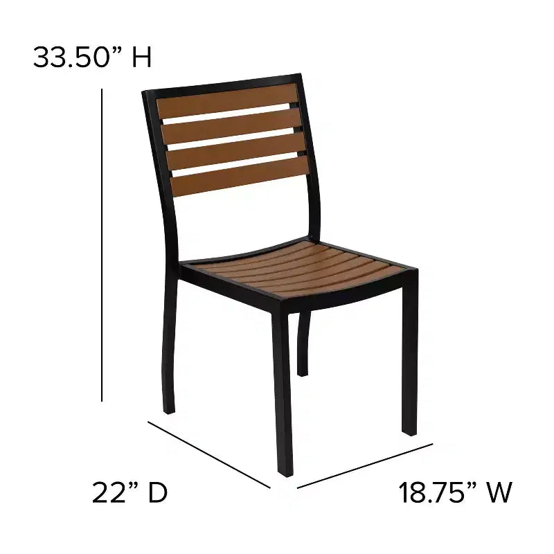 Merrick Lane 5 Piece Patio Table and Chairs Set Faux Teak Wood And Metal Indoor/Outdoor Table and Chairs with All-Weather Purpose
