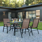 Flash Furniture Brazos 5 Piece Outdoor Patio Dining Set - Tempered Glass Patio Table, 4 Flex Comfort Stack Chairs