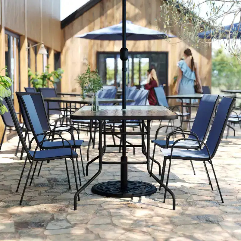 Flash Furniture Brazos 5 Piece Outdoor Patio Dining Set - Tempered Glass Patio Table, 4 Flex Comfort Stack Chairs