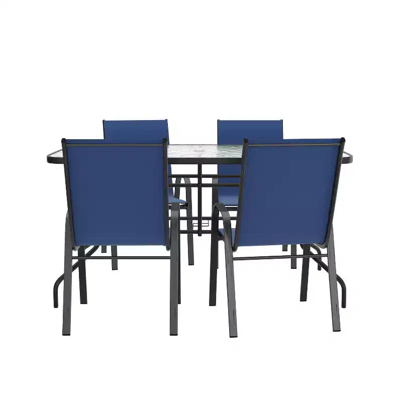 Flash Furniture Brazos 5 Piece Outdoor Patio Dining Set - Tempered Glass Patio Table, 4 Flex Comfort Stack Chairs