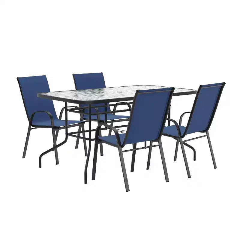 Flash Furniture Brazos 5 Piece Outdoor Patio Dining Set - Tempered Glass Patio Table, 4 Flex Comfort Stack Chairs