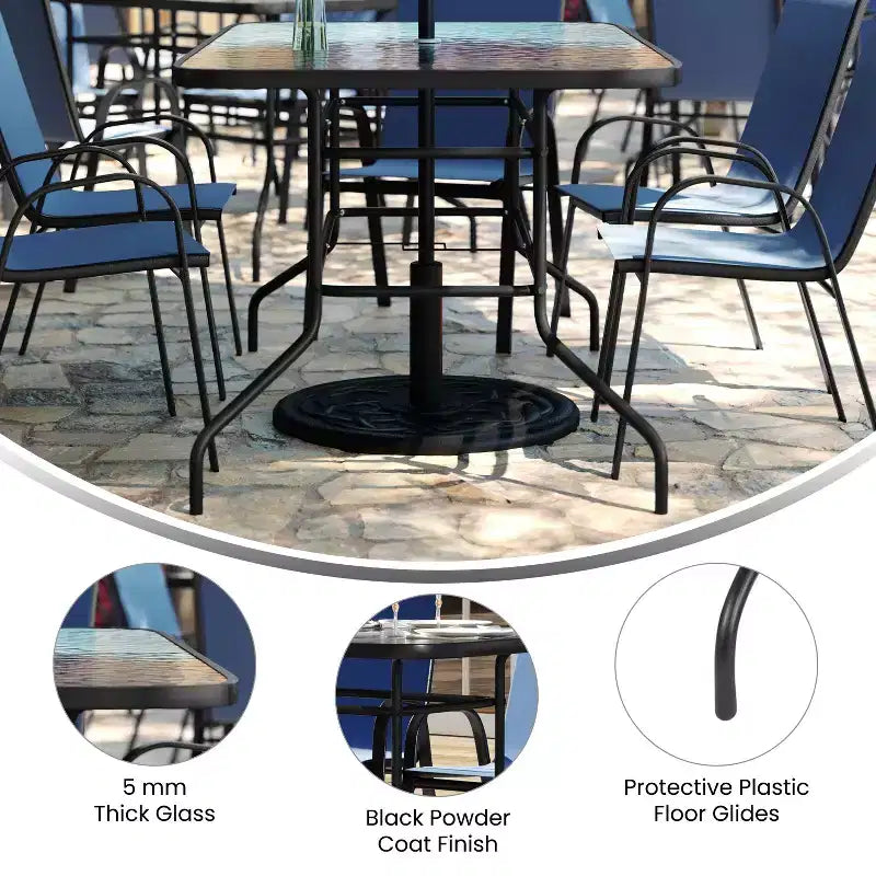 Flash Furniture Brazos 5 Piece Outdoor Patio Dining Set - Tempered Glass Patio Table, 4 Flex Comfort Stack Chairs