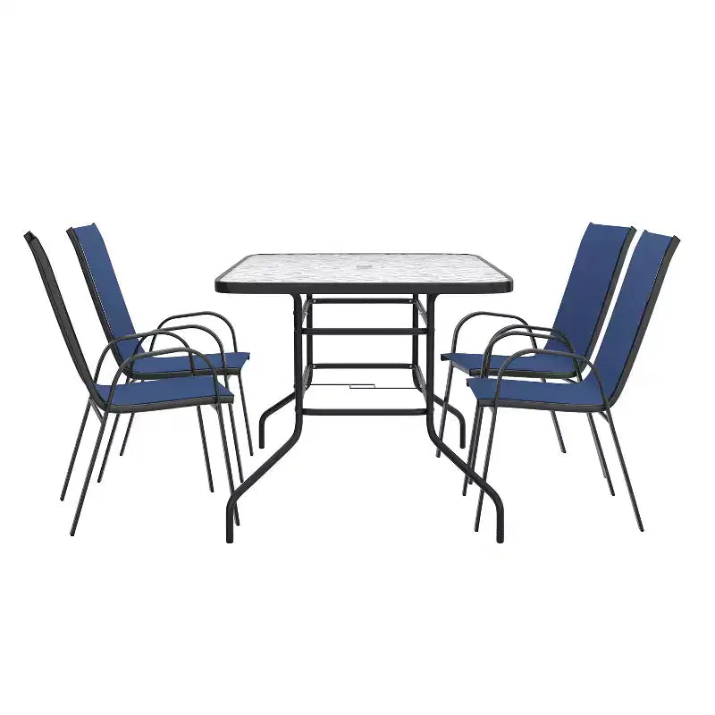 Flash Furniture Brazos 5 Piece Outdoor Patio Dining Set - Tempered Glass Patio Table, 4 Flex Comfort Stack Chairs