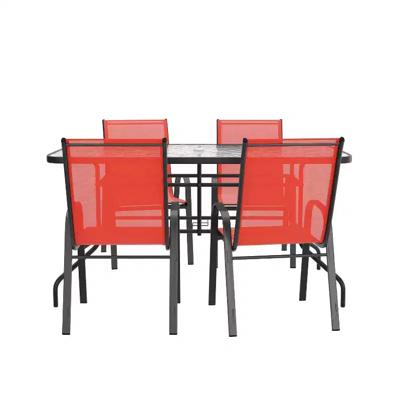 Flash Furniture Brazos 5 Piece Outdoor Patio Dining Set - Tempered Glass Patio Table, 4 Flex Comfort Stack Chairs