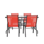 Flash Furniture Brazos 5 Piece Outdoor Patio Dining Set - Tempered Glass Patio Table, 4 Flex Comfort Stack Chairs