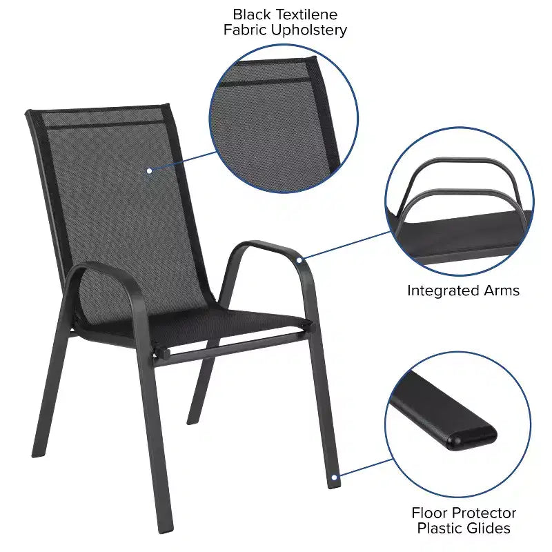 Flash Furniture Brazos 5 Piece Outdoor Patio Dining Set - Tempered Glass Patio Table, 4 Flex Comfort Stack Chairs