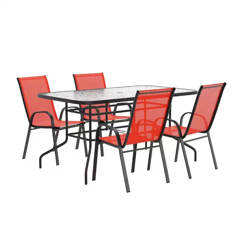 Flash Furniture Brazos 5 Piece Outdoor Patio Dining Set - Tempered Glass Patio Table, 4 Flex Comfort Stack Chairs