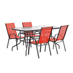 Flash Furniture Brazos 5 Piece Outdoor Patio Dining Set - Tempered Glass Patio Table, 4 Flex Comfort Stack Chairs