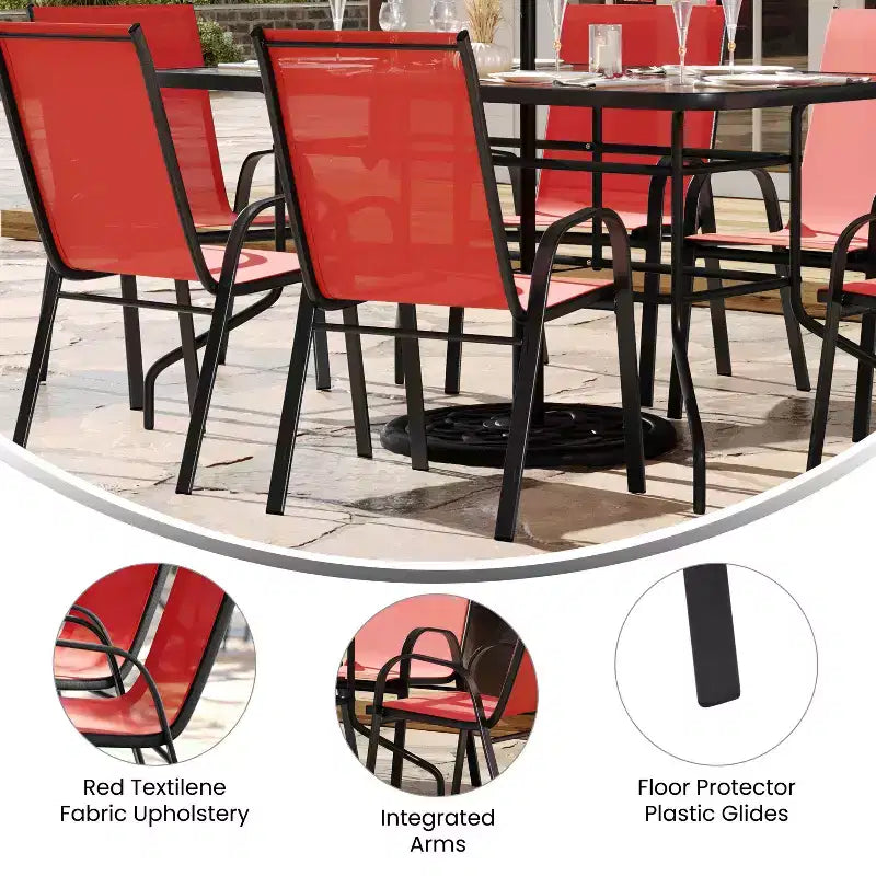 Flash Furniture Brazos 5 Piece Outdoor Patio Dining Set - Tempered Glass Patio Table, 4 Flex Comfort Stack Chairs